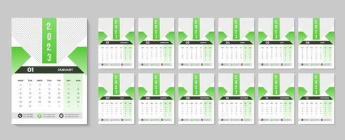 2023 jaar muur kalender ontwerp met maandelijks afdrukbare kalenders sjabloon pro vector