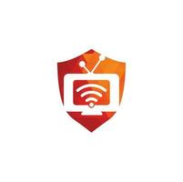 TV en Wifi logo combinatie. televisie en signaal symbool of icoon. uniek media en radio logo vector