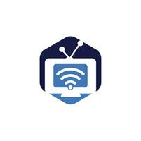 TV en Wifi logo combinatie. televisie en signaal symbool of icoon. uniek media en radio logo vector