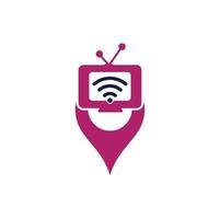 TV en Wifi kaart pin vorm concept logo vector. televisie en signaal symbool of icoon. uniek media en radio logo vector