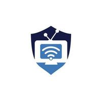 TV en Wifi logo combinatie. televisie en signaal symbool of icoon. uniek media en radio logo vector