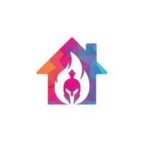 spartaans brand huis vorm concept logo ontwerp vector. spartaans helm logo Aan brand. vector