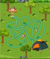 doolhof spel sjabloon in camping thema voor kinderen vector