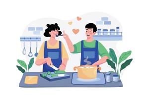 paar is Koken samen illustratie concept Aan wit achtergrond vector