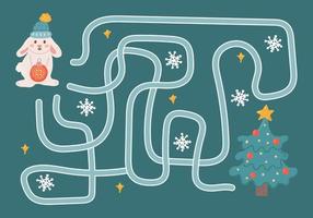 labyrint, helpen de konijn vind de Rechtsaf manier naar de Kerstmis boom. logisch zoektocht voor kinderen. schattig illustratie voor kinderen boeken, leerzaam spel vector