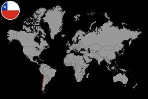 speldkaart met de vlag van Chili op wereldkaart. vectorillustratie. vector