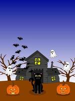 halloween thema poster met kopiëren ruimte, griezelig oud huis, zwart kat, geest en jack o'lantaarn, Super goed voor halloween partij uitnodigingen, achtergronden, websites, t-shirts en meer vector