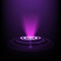 abstract vector roze hologram futuristische cirkel achtergrond. hoog tech en sci-fi technologie ontwerp met ronde vorm patroon en straal lichten.
