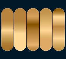 een verzameling van vijf hellingen goud kleur, reeks van 5 gouden hellingen kleuren staal, gebruikt in creatief kleur en tonen ontwerp en helling toetsen sets Sjablonen vector