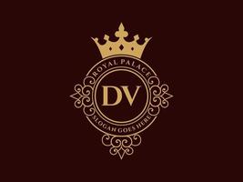 brief dv antiek Koninklijk luxe Victoriaans logo met sier- kader. vector