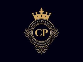 brief cp antiek Koninklijk luxe Victoriaans logo met sier- kader. vector