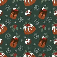 Kerstmis cupcakes naadloos patroon. modieus retro stijl vector achtergrond.