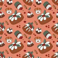 Kerstmis desserts schattig naadloos patroon vector illustratie.