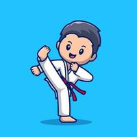 schattig karate kind tekenfilm vector icoon illustratie. mensen sport icoon concept geïsoleerd premie vector. vlak tekenfilm stijl