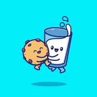 schattig melk en koekjes knuffelen vector icoon illustratie. ontbijt voedsel icoon concept geïsoleerd premie vector. vlak tekenfilm stijl