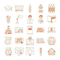 huis onderwijs school- leren benodigdheden pictogrammen reeks lijn kleur stijl icoon vector