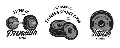 set van bodybuilding, fitness-logo's met halter voor gewichtheffen vector