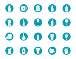 drankjes drank glas cups fles alcoholisch likeur pictogrammen reeks blauw blok stijl icoon vector