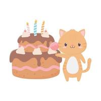 gelukkige verjaardag tijger met snoep taart viering decoratie kaart vector