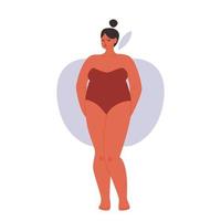 vrouw appel vorm type. tekenfilm mollig meisje in een strapless zwempak. vector voorraad illustratie van een vrouw met breed schouders geïsoleerd Aan wit achtergrond.