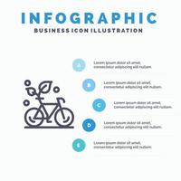 fiets eco vriendelijk fabriek milieu lijn icoon met 5 stappen presentatie infographics achtergrond vector