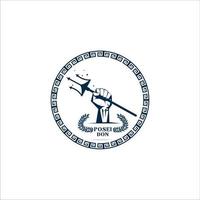 logo hand- Holding drietand van Grieks god Poseidon vector