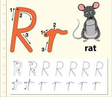 letter r tracering alfabet werkblad met rat vector