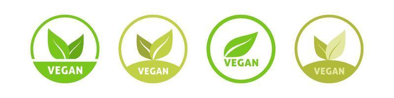 veganistisch natuurlijk Product groen icoon. ronde biologisch logo met eco bladeren. bio voeding en levensstijl embleem met schoon vector producten teken