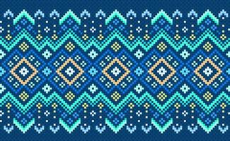 borduurwerk etnisch patroon, vector kruis steek decoratief geometrie stijl, blauw en groen patroon achtergrond