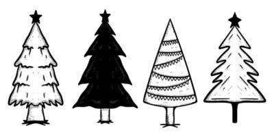 Kerstmis boom verzameling reeks tekening illustratie tekenfilm schetsen voor tatoeëren, stickers, enz vector