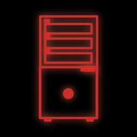 een helder lichtgevend rood digitaal neon teken voor een op te slaan of werkplaats onderhoud centrum is mooi glimmend met een modern stationair persoonlijk computer Aan een zwart achtergrond. vector illustratie