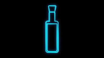 vector illustratie. neon teken. olie in een fles. keuken gereedschap voor Koken. uithangbord in blauw van helder neon. creatief decor voor de chef studio