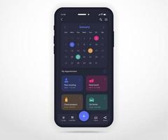 mobiel app kalender ontwerper concept, afspraak kalender sjabloon ui ux, smartphone kalender schema agenda jaar- planning vergadering sollicitatie, kalender evenementen, werkzaamheid, evenement app, vector telefoon