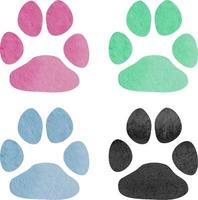 reeks van blauw, roze, groen en zwart waterverf dier voetafdrukken. vector