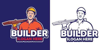 de bouwer mascotte logo tekenfilm . duimen omhoog bouwer Mens karakter. logo sjabloon voor ieder bedrijf identiteit architectuur, eigendom, echt landgoed, behuizing oplossingen, huis enscenering, gebouw ingenieurs, enz vector