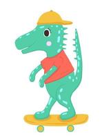 schattig dino Aan skateboard vector