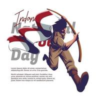 Indonesisch helden dag illustratie over een soldaat rennen draag- een vlag vector