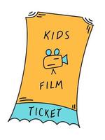 schattig kleur tekening bioscoop ticket Aan kinderen film. helder ticket naar de kinderen film in tekenfilm stijl. hand- getrokken vector illustratie