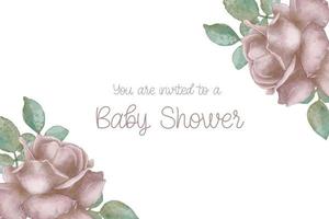 waterverf baby douche kaart met waterverf bloemen rozen kader. hand- getrokken clip art. perfect voor kaart, ansichtkaart, label, uitnodiging, afdrukken, inpakken. vector
