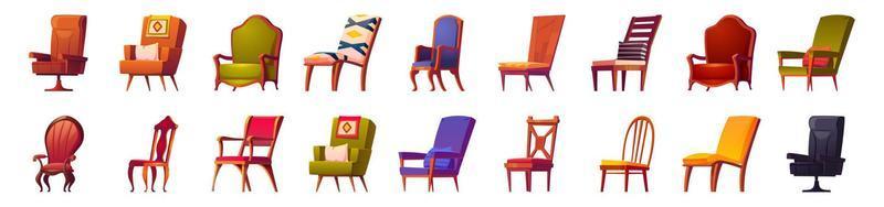 reeks van stoelen en fauteuils, huis kantoor meubilair vector