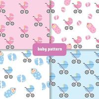 naadloos baby jongen en baby meisje patroon. wandelwagen baby patroon. baby douche. vector