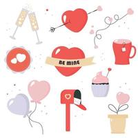 reeks van elementen voor Valentijnsdag dag. hart, brief, Champagne, beker, koekje. vector