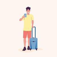 Mens, een vent met een koffer. reizen bagage. vector illustratie.