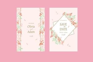 bruiloft uitnodiging met bladeren in licht roze vector