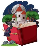 heks en kasteeltoren met pop-up boek vector