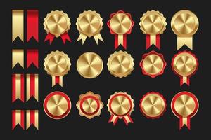 premie medaille insigne etiket met lint rood luxe goud verzameling reeks vector