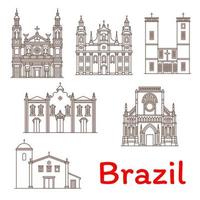 Brazilië oriëntatiepunten architectuur vector lijn pictogrammen