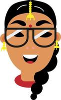 Indisch meisje met bril, illustratie, vector Aan een wit achtergrond.