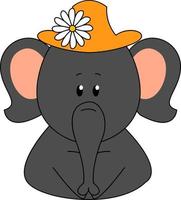 olifant vervelend een hoed met bloem, illustratie, vector Aan wit achtergrond.