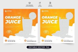 oranje sap promotionele web banier ontwerp voor restaurants en cafés. drank uitverkoop sjabloon vector voor sociaal media marketing. oranje sap uitverkoop korting sjabloon ontwerp met abstract vormen.